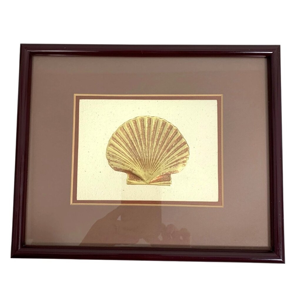 Embossed Copper Gold Seashell Scallop Shell Framed Matted From Figi Giftware